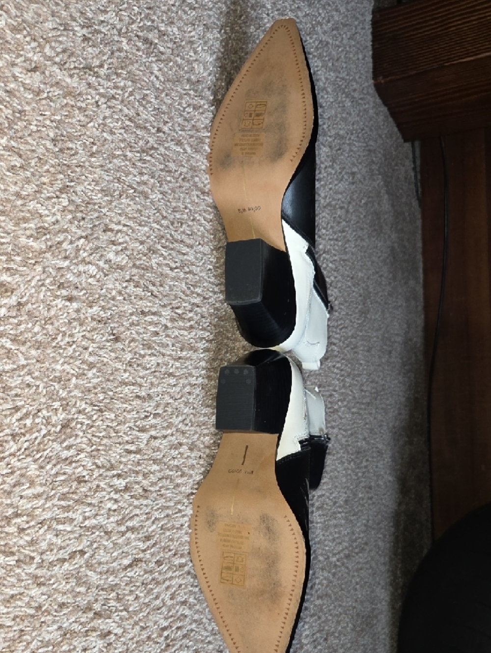 Dolce Vita Ramson Black and White Pointed Toe Western Ankle Boots - Picture 5 of 9